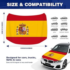 Funda <span class=keywords><strong>para</strong></span> Capó de Coche con Bandera de España, Funda Protectora Resistente a la Intemperie, Ajuste Universal <span class=keywords><strong>para</strong></span> Coche, Camioneta y SUV - Product Image 4