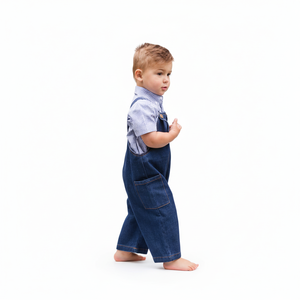 Salopette en jean bleu foncé personnalisée pour tout-petits garçons, bretelles réglables, salopette longue <span class=keywords><strong>avec</strong></span> poches latérales pour enfants garçons - Product Image 6