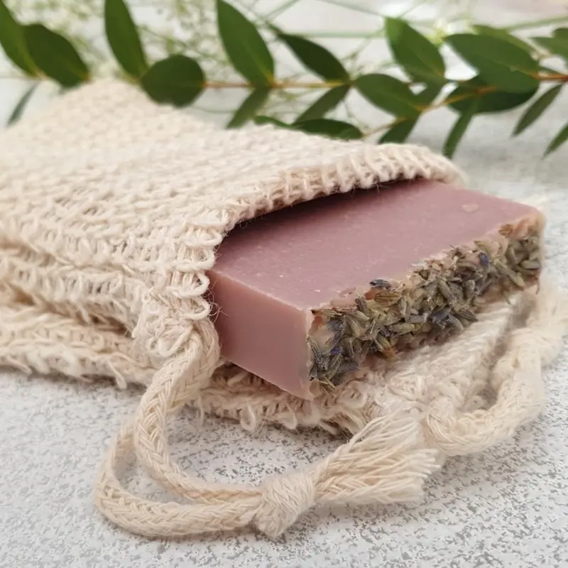 Pochette d'emballage de savon pochette exfoliante luffa naturel sisal savon filet sacs corps Sisal mousse savon économiseur sac