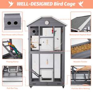 <span class=keywords><strong>Volière</strong></span> de vol en bois avec perchoirs et plateau coulissant facile à nettoyer pour les perruches Grande cage à oiseaux extérieure - Product Image 2