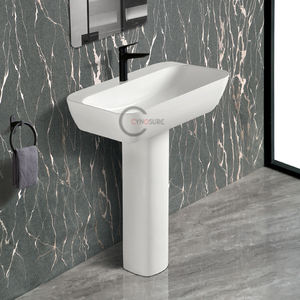 Lavabo de baño moderno OEM, montado en la pared, con pedestal y protector contra salpicaduras, fácil de limpiar, para casas contemporáneas. - Product Image 4