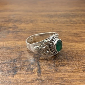 Bague ovale en argent Sterling 925 pour femmes, anneau de fabrication indien, modèle en pierre d'onyx verte, nouvelle collection - Product Image 4