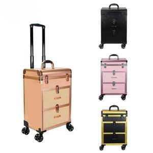 LE Drawer Style Aluminum Alloy Cosmetic <b>Storage</b> <b>Box</b> Pull Rod Toolbox Makeup <b>Box</b> - Product Image 3