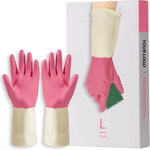 Guantes de limpieza de látex de goma para el hogar <span class=keywords><strong>bicolor</strong></span> con forro Flocado de puño largo mejorado con guantes impresos para limpieza el hogar - Product Image 3