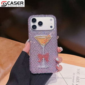 Coque de <span class=keywords><strong>téléphone</strong></span> antichoc élégante et luxueuse avec motif verre à martini et strass, sensation glacée, pour iPhone 17/16/15 - Product Image 4