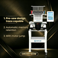 Machine à broder informatisée domestique à tête unique, 9/12/15 aiguilles, 360*200mm, 1200 tr/min, pour broderie plate, casquettes et t-shirts - Grande Vente