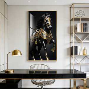 Commande en gros Décoration de salon Décoration intérieure Luxe Noir Or <span class=keywords><strong>Cheval</strong></span> Affiche Art mural moderne <span class=keywords><strong>Abstrait</strong></span> <span class=keywords><strong>Peinture</strong></span> en porcelaine cristalline LED - Product Image 5