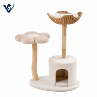 Arbre à chat moderne en forme de fleur avec condo en peluche, poteau en sisal, panier, gamelle et perchoir, mobilier d'escalade d'intérieur, vente en gros