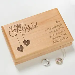 Engrave Wooden Box For Necklace Jewelry Box With Velvet Lining