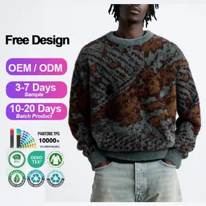 कस्टम OEM और ODM पुरुषों के स्वेटर क्रू नेक स्वेटर बुना हुआ टॉप लंबी आस्तीन जैक्वार्ड फजी ढीला बुना हुआ स्वेटर पुरुषों के लिए