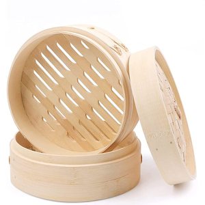 Vaporiera in bambù a 2 livelli con coperchio, diametro 20 cm, per cuocere a vapore gli alimenti - Product Image 3