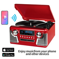 Gramophone classique multifonction à 3 vitesses, Bluetooth, vintage, ancien lecteur de disques vinyles, radio AM/FM, phonographe