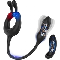 Masseur de prostate télécommandé 10 vibrations et poussées, double moteur, godemiché vibrant en silicone, plug anal pour homme