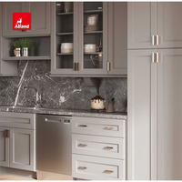 AllandCabinet Armoire de cuisine à panneau encastré en forme de L avec double four encastré Armoire avec dosseret de hotte en acier inoxydable