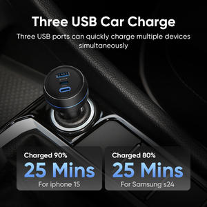 130W PD QC ที่ชาร์จในรถทำจากโลหะ USB Type C <span class=keywords><strong>3</strong></span>พอร์ตที่ชาร์จในรถยนต์แบบพกพาอะแดปเตอร์ชาร์จเร็วสำหรับโทรศัพท์แล็ปท็อป - Product Image 2