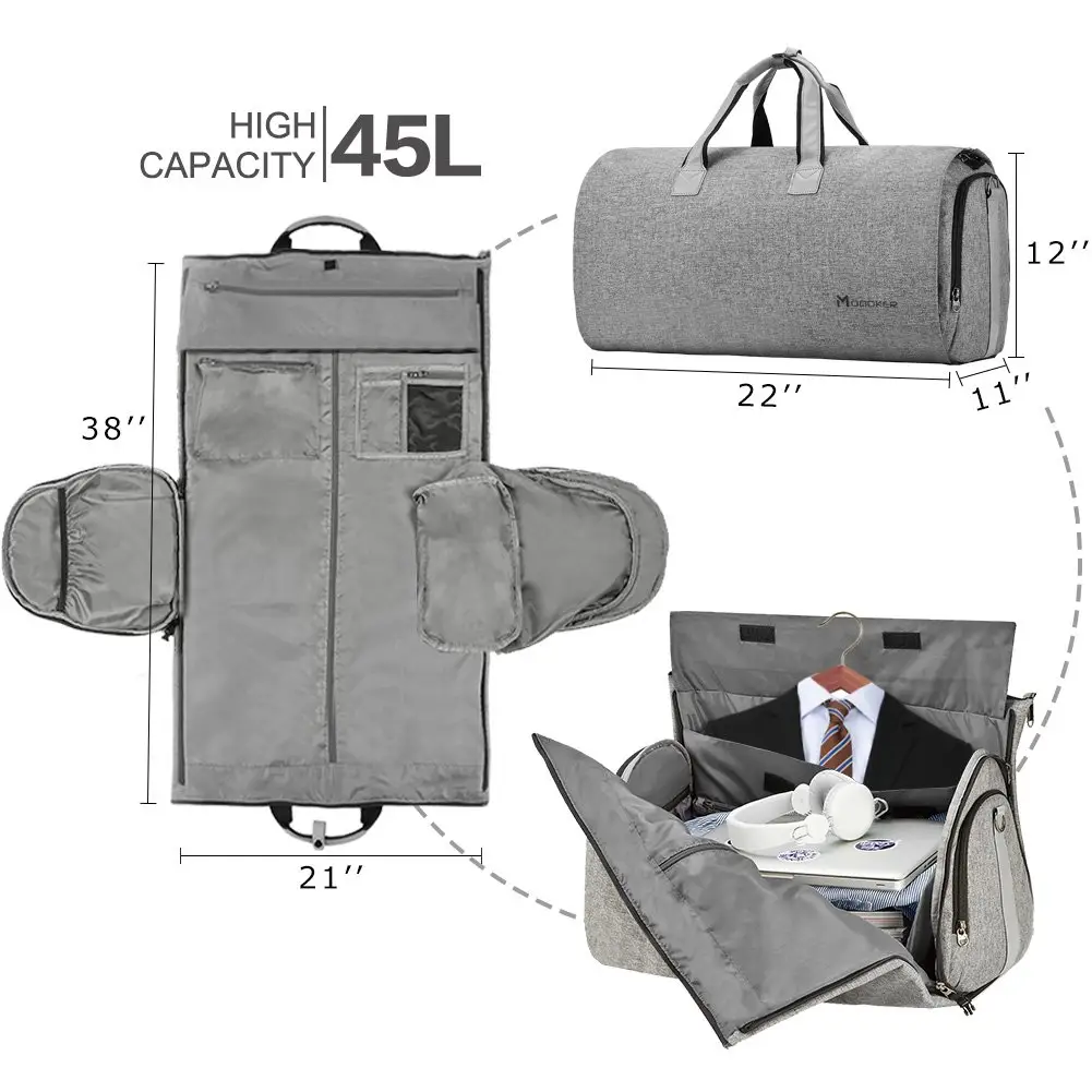 2 in 1 Hanging Suitcase Suit Travel Bags Convertible Garment Bag with Shoulder Strap Carry on Garment Duffel Bag for Men Women