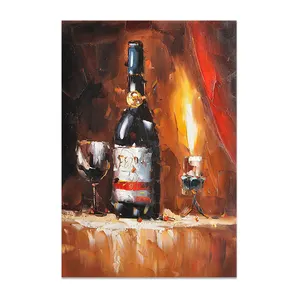 High Quality 3D Thick Paint Kitchen Decor Palette Knife Impressional Textured Art Wine Glass Bottle Painting