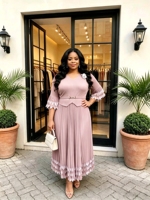 Ventes directes d'usine Sheen, robe longue maxi pour femmes, élégante, de haute qualité, originale, tendance, grande taille, plissée, manches courtes, style Miyaki
