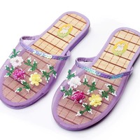 Chaussons d'été pour femmes de style chinois, en EVA brodé, à bout fermé, avec motif floral créatif, en maille respirante, à enfiler, à talons ouverts, rafraîchissants pour la maison