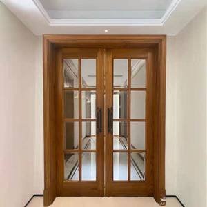 Vente directe d'usine de portes coulissantes et battantes modernes en teck birman pour cuisine et balcon, avec double vitrage en verre trempé - Product Image 1