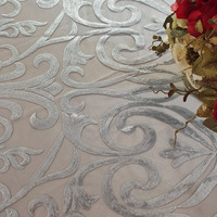 Nappe en maille gris argenté en gros |   Superposition ronde brodée à motif palais, taille personnalisée |   Fournitures de décoration pour fête de mariage