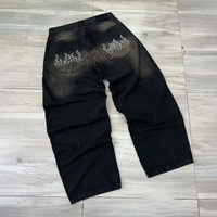 Jean large en denim délavé pour homme, style streetwear décontracté, avec imprimé éclair et poche arrière brodée, personnalisable pour fournisseurs OEM
