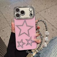 Coque de téléphone personnalisée de luxe style INS anti-rayures avec bracelet perlé et diamants pour iPhone 15 16 17 Pro Max Air