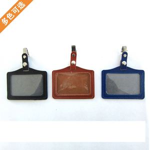 Porte-cartes personnalisé en cuir PU porte-cartes d'identité permis de travail couverture de carte avec bracelet fenêtre transparente - Product Image 4