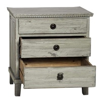 Table de chevet classique de style suédois en bois massif recyclé avec 3 tiroirs de rangement