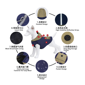 통기성 메쉬 안감 큰 개 옷 애완 동물 개 비옷 방수 개 후드 포켓 - Product Image 2