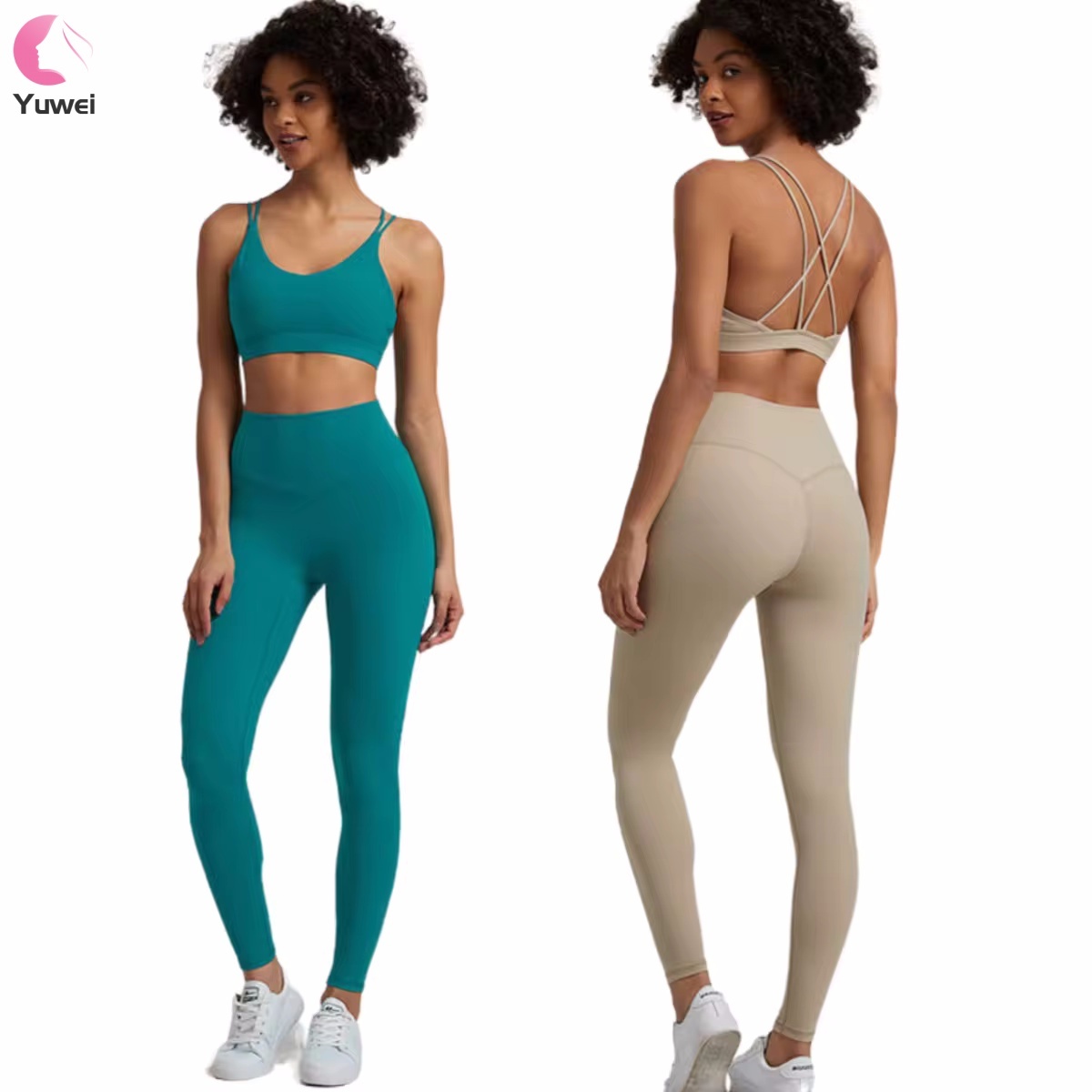 Nude High Waist Quick-Dry Cross-Over Back Bra Yoga Leggings Breathable Solid Pattern Workout Gym Fitness Sets for Women