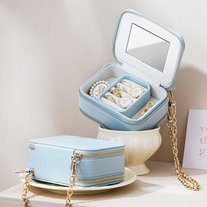 Portable Double Couche PU Cuir Bijoux Organisateur Présentoir Moderne Élégant Design Voyage-Friendly Cas Rose/Bleu pour les Femmes - Product Image 4