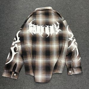 High Quality 100% Cotton Eco-Friendly Vintage Letter Fabric Men's Oversize <b>Long</b> <b>Sleeve</b> <b>Dress</b> <b>Shirt</b> Custom Logo Silk Screen Print - Product Image 4