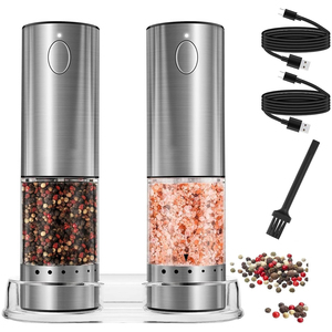 Ensemble de salières et poivrières électriques automatiques en acier inoxydable, rechargeables, avec réglage de la grosseur de mouture - Product Image 1