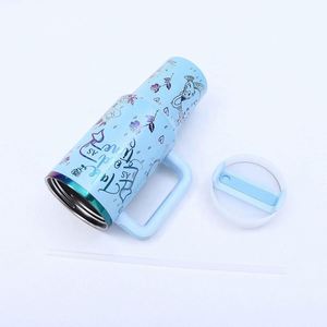 Gobelet isotherme moderne de 40 oz avec poignée et paille rabattable, personnalisable avec logo – Bouteille d'eau en acier inoxydable isolée, anti-fuite, idéale pour les cadeaux - Product Image 3