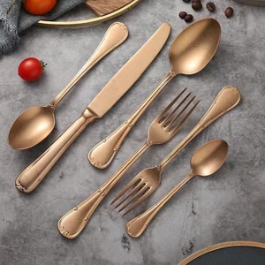 Servizio di ristorazione ristorante di fascia alta usato Design di bambù oro opaca posate in acciaio inox 18/10 posate posate - Product Image 2