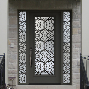 Portes de sécurité extérieures modernes, designs de portes d'entrée en <span class=keywords><strong>fer</strong></span> <span class=keywords><strong>forgé</strong></span> double sur mesure avec des matériaux en acier et en verre pour une sécurité accrue - Product Image 6