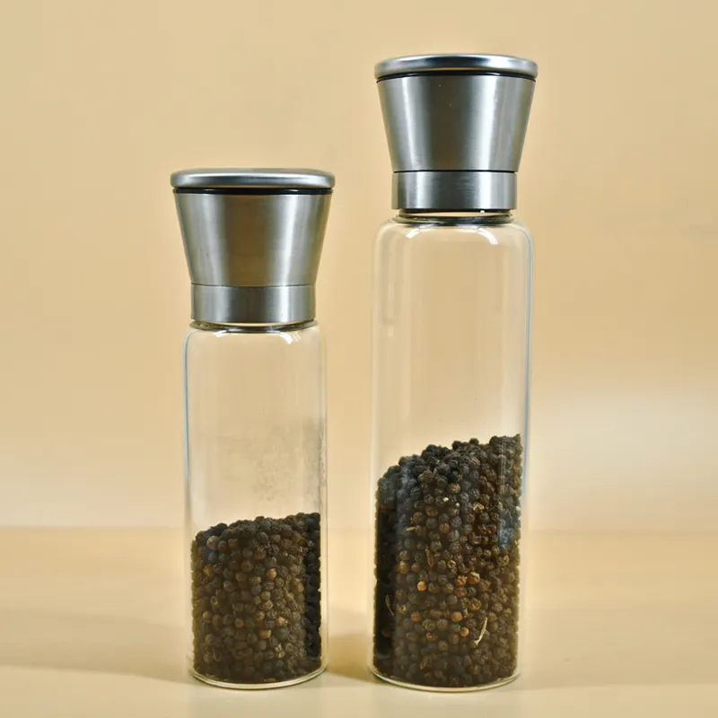 High borosilicate 300ml glass manual pepper pepper mill stainless steel grinder food glass bottle sea salt pepper corn grinder
