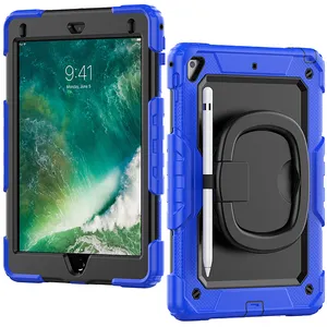 Rotatable Handle Grip Stand Screen Film Tablet Cover untuk iPad 9.7 2017 2018/Air 2 Universal Silicone Shockproof Rugged Case