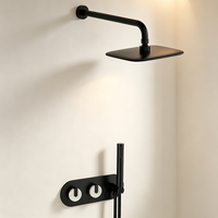 Ensemble de douche WEIHAO en marbre artificiel noir à double poignée, 2 fonctions, avec douchette pluie carrée et douchette à main