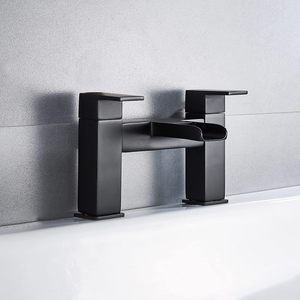 Robinets de bain cascade, mitigeur de remplissage de salle de bain antique <span class=keywords><strong>robinet</strong></span> de baignoire à <span class=keywords><strong>double</strong></span> levier noir mat - Product Image 3