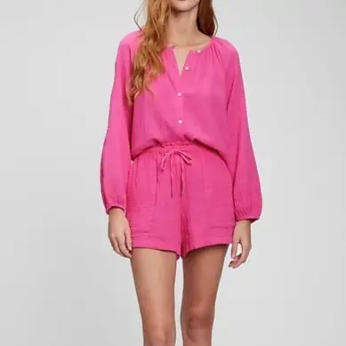 Women Pink Modest Elegant Cute Vintage Plus Size Short Sleeve Top And Blouses Elegant 100% Linen Shirt Women