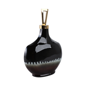 Vaso in vetro a forma di bottiglia arrotondata con dettaglio superiore in metallo, finitura lucida decorativa per soggiorno e decorazioni per la casa. - Product Image 2