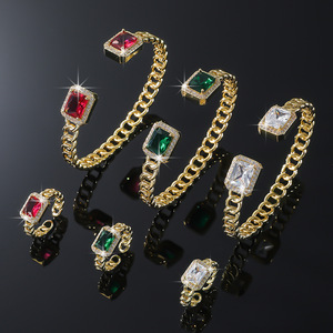 European American Style Square Gemstone Gold Plated <b>Bracelet</b> Unisex Fashion Chain Link Jewelry - Product Image 1