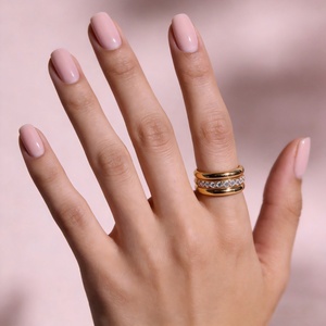 Waterproof Non Tarnish Hypoallergenic Custom 18k Gold Plated Stainless Steel Fashion Trio Crystal <b>Ring</b> <b>Set</b> for <b>Women</b> - Product Image 1