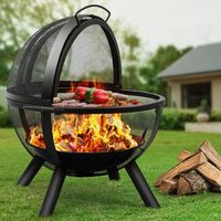 Brasero sphérique en métal avec grille de barbecue, foyer extérieur à bois, brasero rond en acier pour patio, jardin et camping