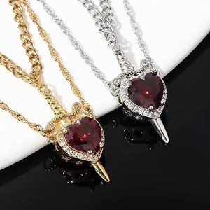 Collier de couple Cœur et Épée, plaqué or 18 carats, chaîne en acier inoxydable, cadeau de Saint-Valentin pour elle et lui - Product Image 1