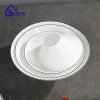 Assiette à soupe en verre opale blanc de 9 pouces avec bord argenté, vente en gros, assiette opale avec logo de marque, assiette de service profonde en opale laiteuse