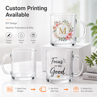 Tasse à café en verre transparent de 11 oz, imprimable par transfert thermique, pour impression de marque personnalisée, salons professionnels et impression graphique intégrale