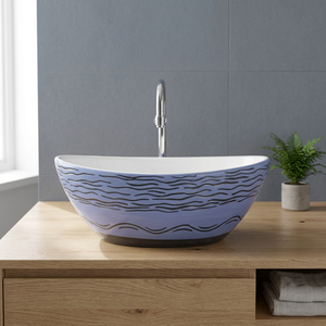 Lavabo de table de forme ronde grise lavabo décoratif en marbre texturé lavabo hôtel salle de bain comptoir évier en porcelaine - Product Image 3